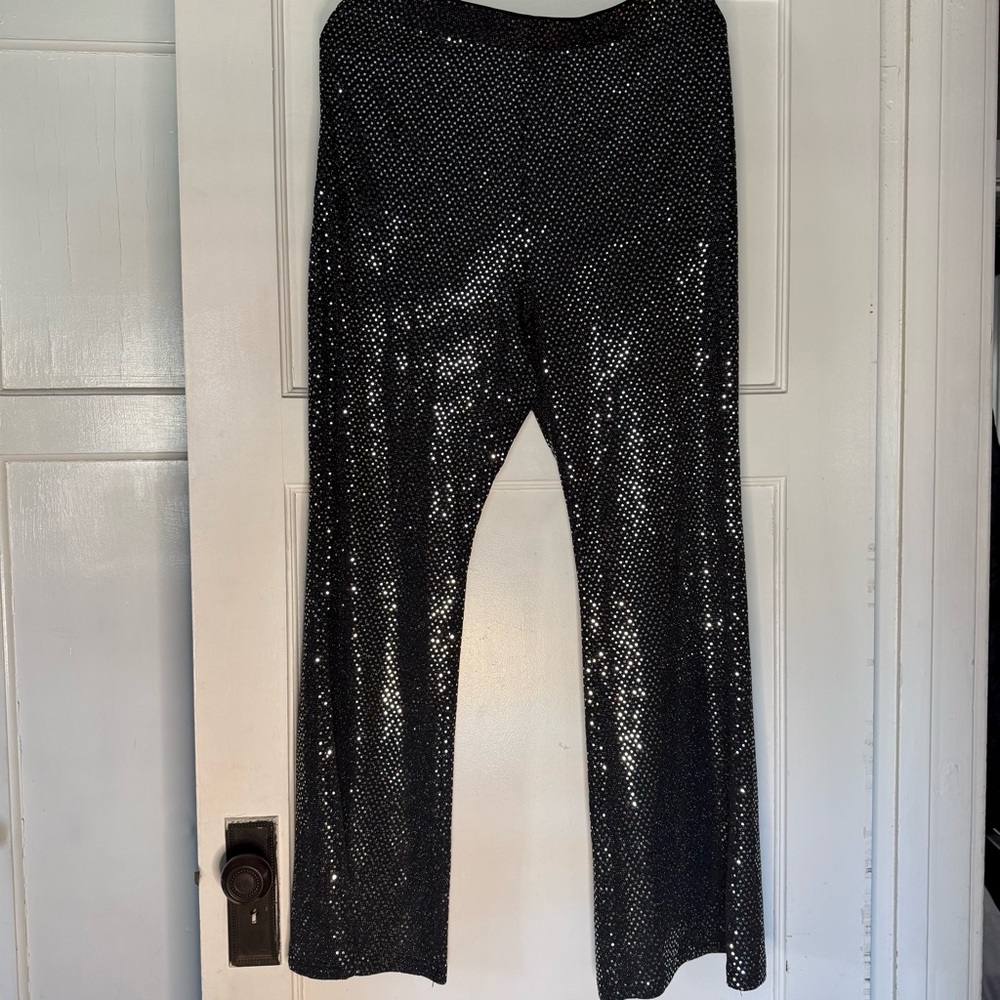 Women's Black Sequin Wide Leg Pants